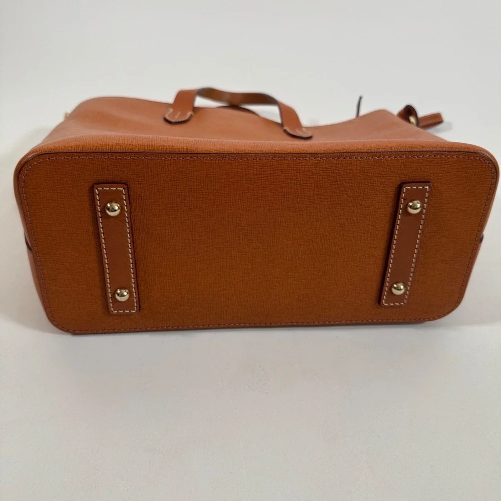 Dooney & Bourke Saffiano Leather Shopper Tote Bag Caramel Tan Gold Hardware - Picture 13 of 15